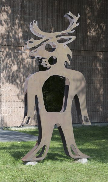 Ahmoo Angeconeb, Man From the CaribouTotem, 1995, steel, 234 x 113.5 cm, Thunder Bay Art Gallery Collection, 1995.